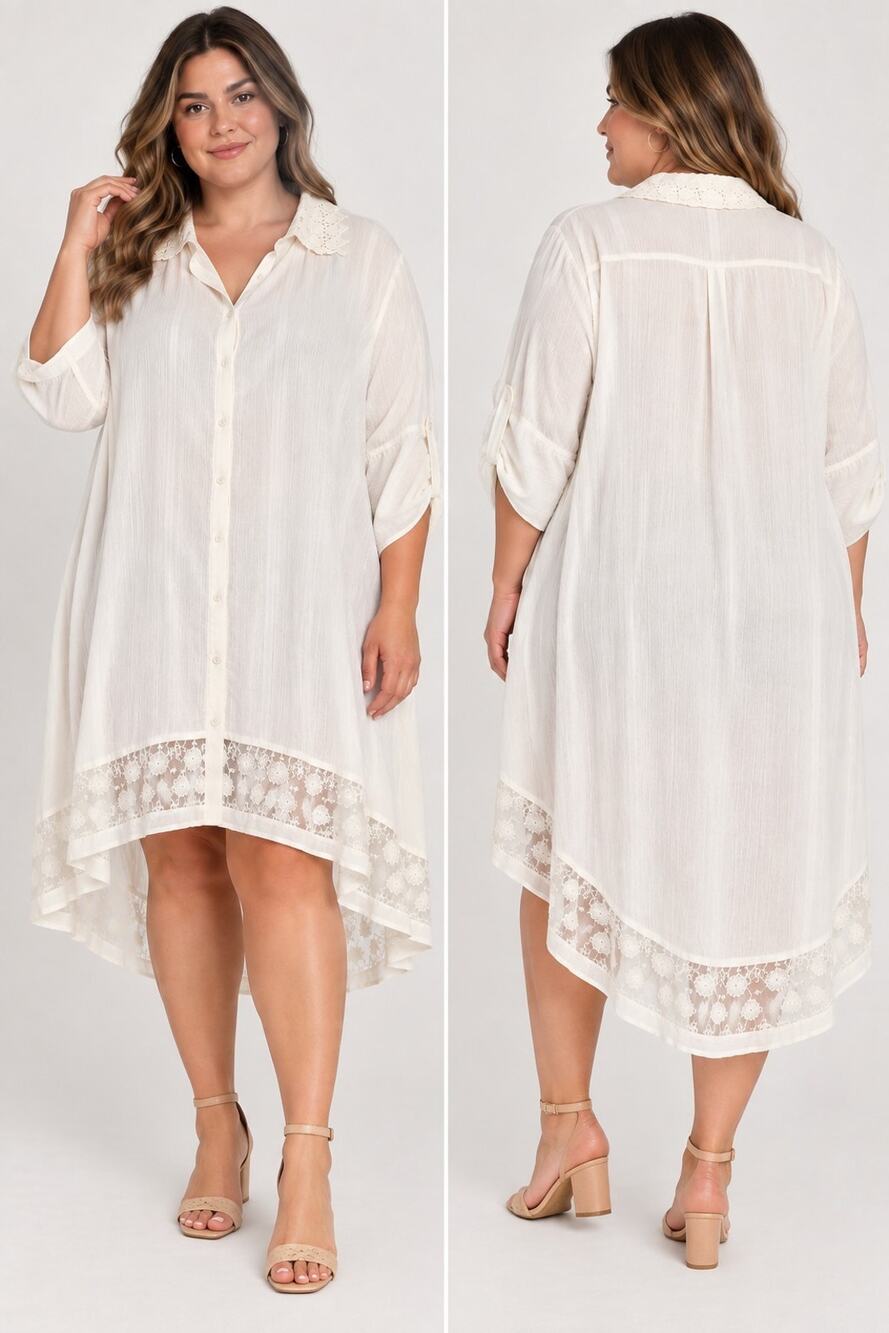 April Cornell Ivory Cotton Lace High Low Midi Dress W1 1X
